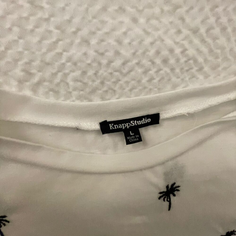KnappStudio Women's White Summer Vacation Tree Tee embroidery Tshirt Size L - Picture 6 of 8